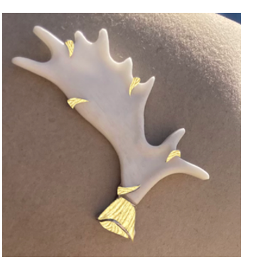 Carved Moose Antler Pin - Golden
