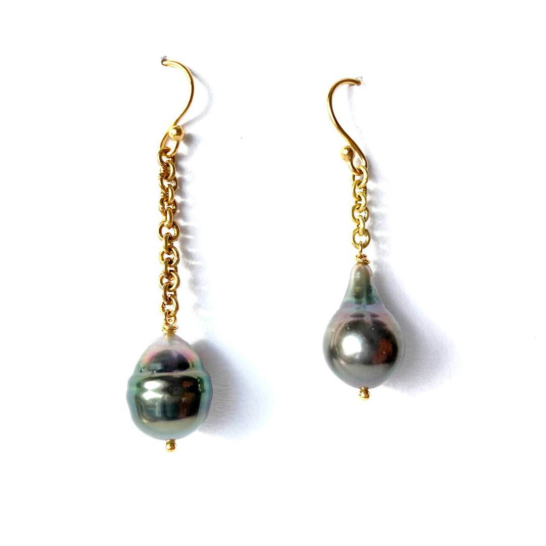 Tahitian Pearl Chain Earrings