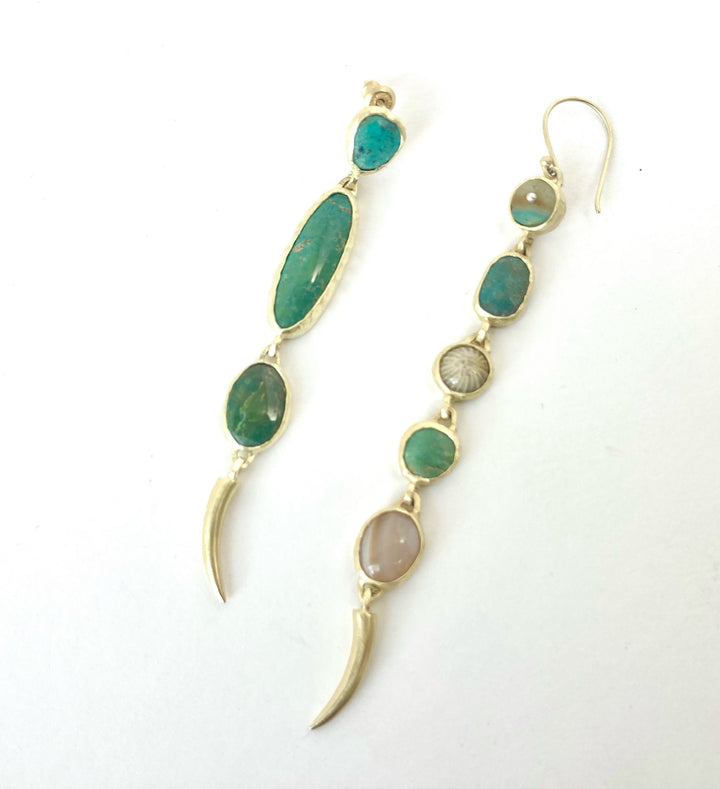 Mix Matched Green Turquoise Multi Stone Earrings