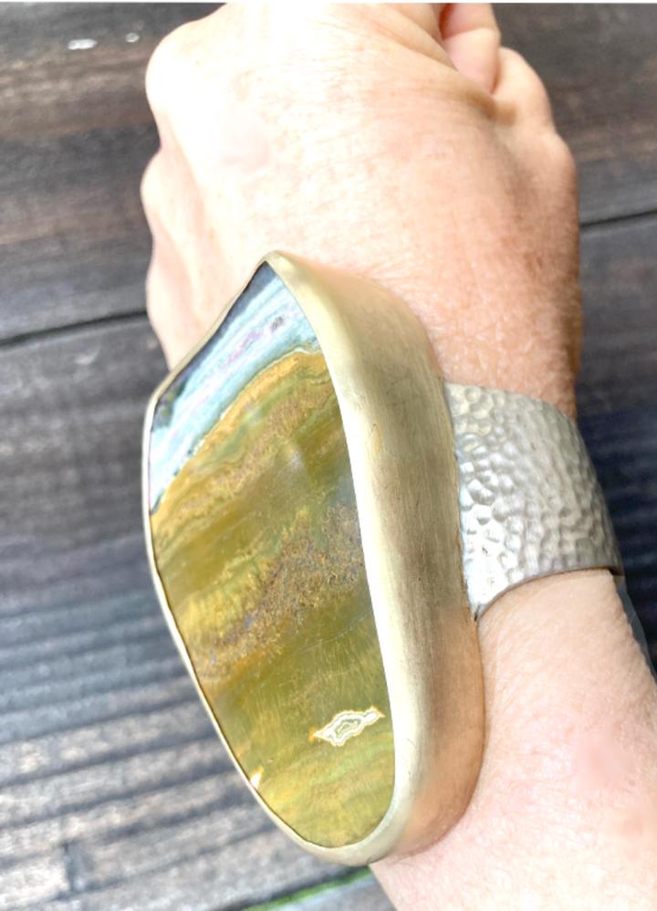 Olive Rainbow Ocean Jasper Cuff