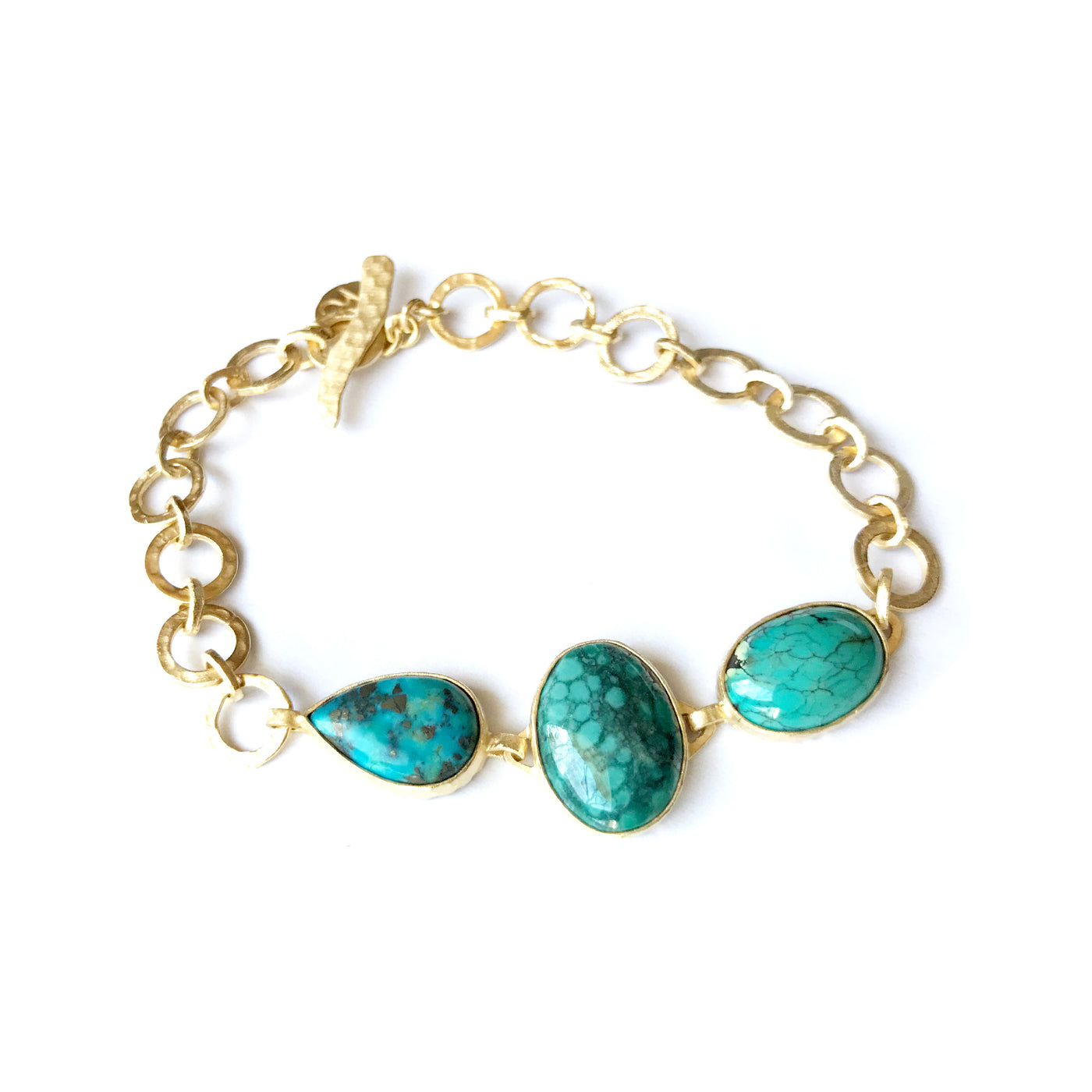 Triple Turquoise hand made chain bracelet